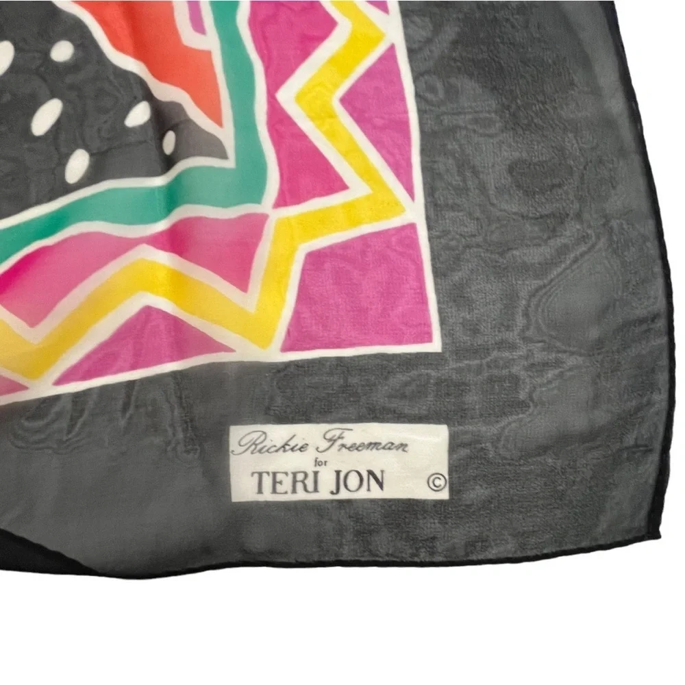 Vintage Rickie Freeman for Teri Jon Silk Scarf.  Bold Geometric Print 42”